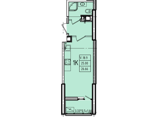 ЖК Эллада: планировка 1-комнатной квартиры 28.73 м²