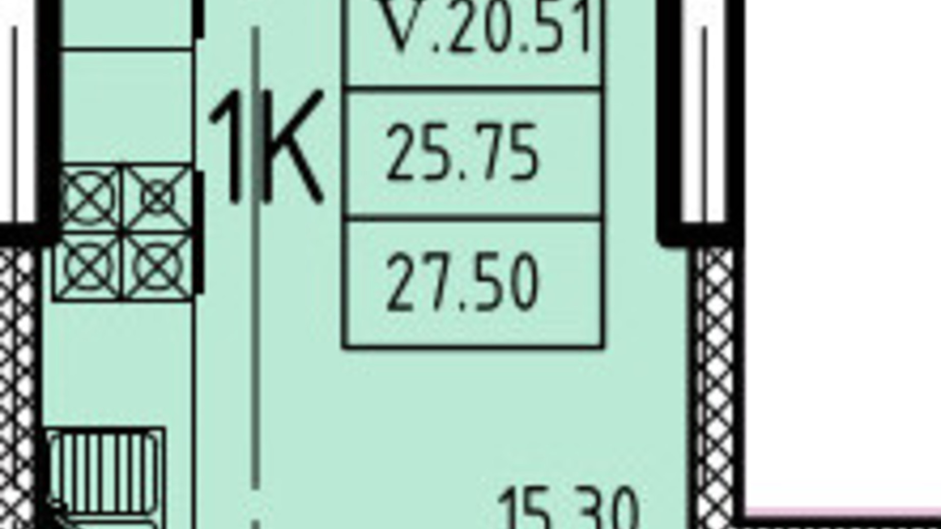 Планировка квартиры студии в ЖК Эллада 27.5 м², фото 602632