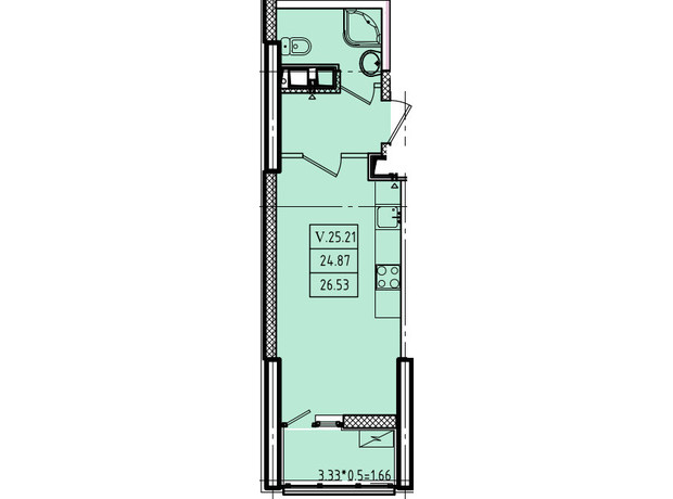 ЖК Еллада: планування 1-кімнатної квартири 28.6 м²