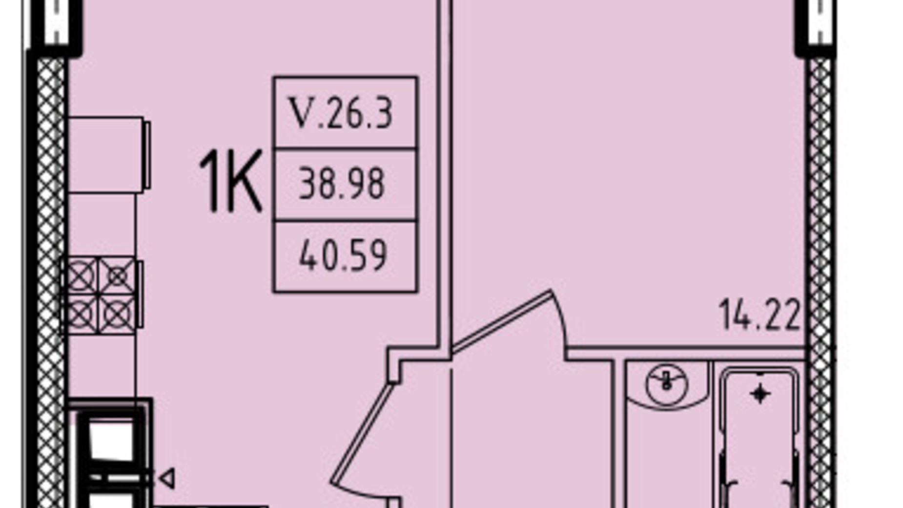 Планування 1-кімнатної квартири в ЖК Еллада 40.59 м², фото 602706