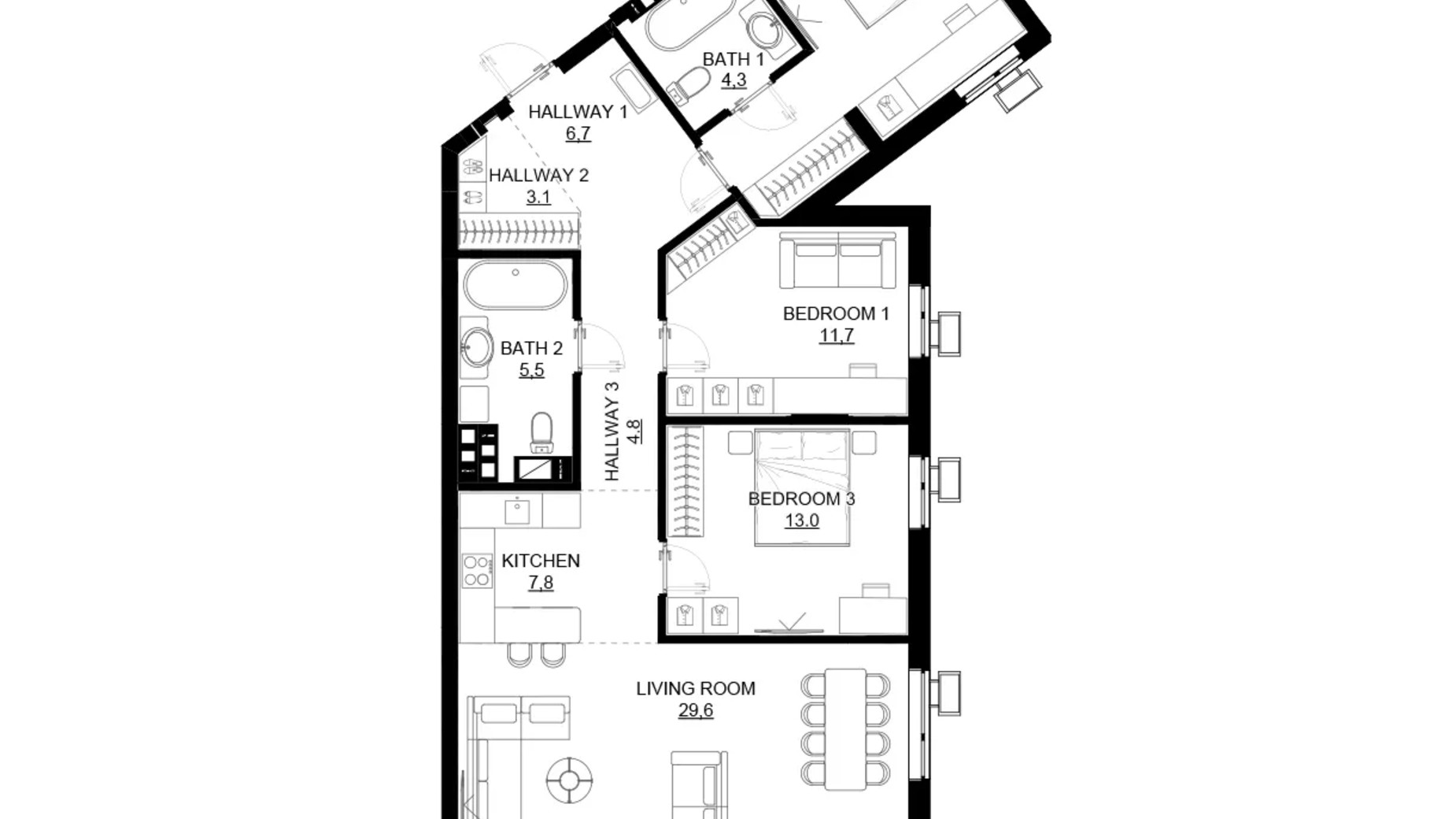 Планировка апартаментов в ЖК 31 108.2 м², фото 602787