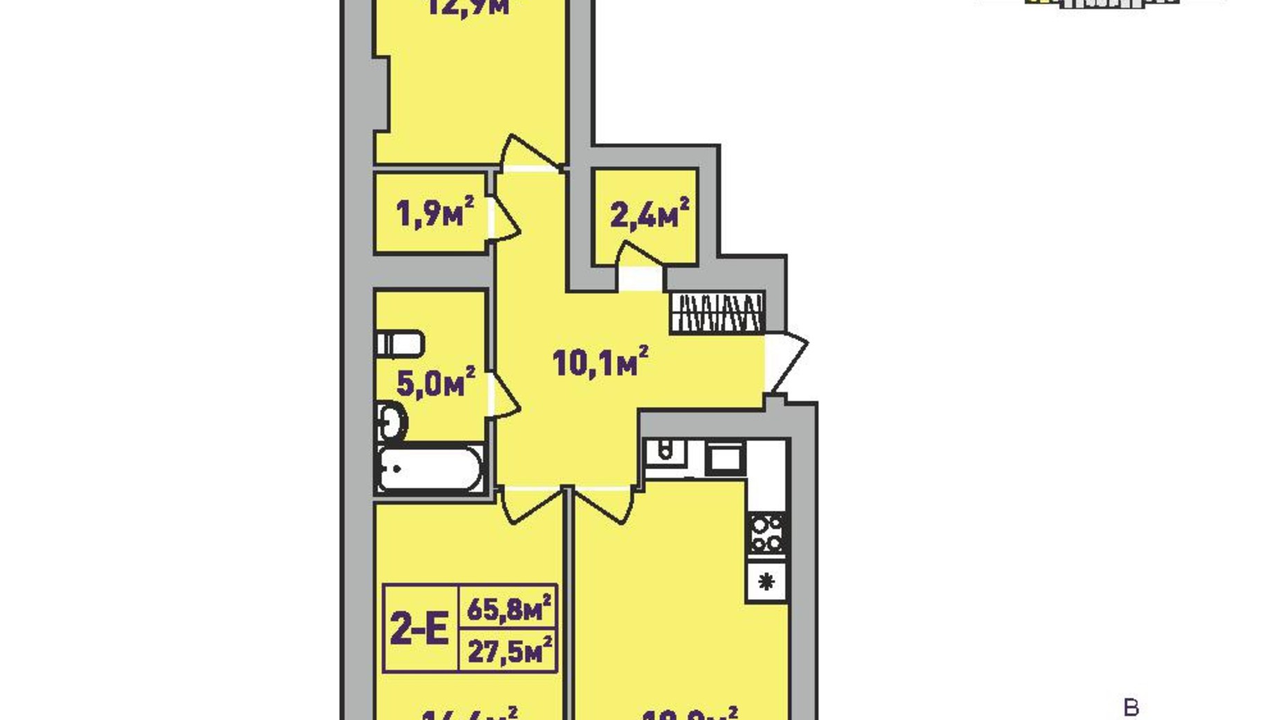 Планування 2-кімнатної квартири в ЖК Центральний Premium 65.8 м², фото 602827