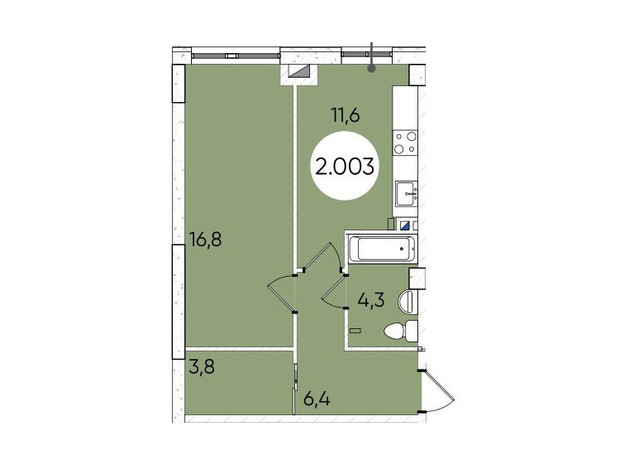 ЖК Грінвіч Парк: планування 1-кімнатної квартири 44.6 м²