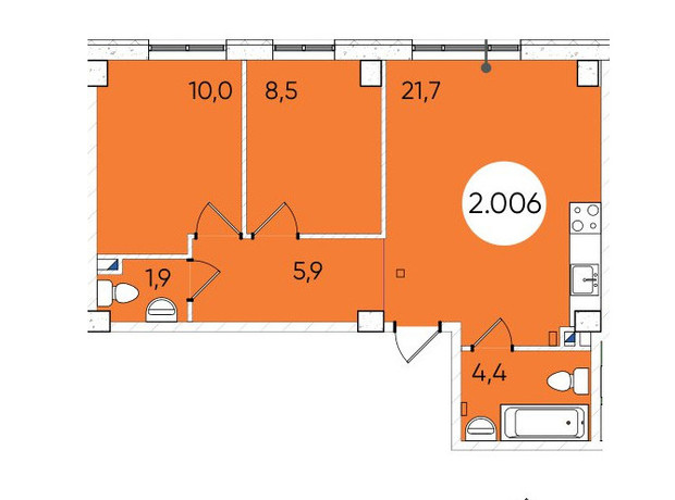 ЖК Грінвіч Парк: планування 2-кімнатної квартири 53.8 м²