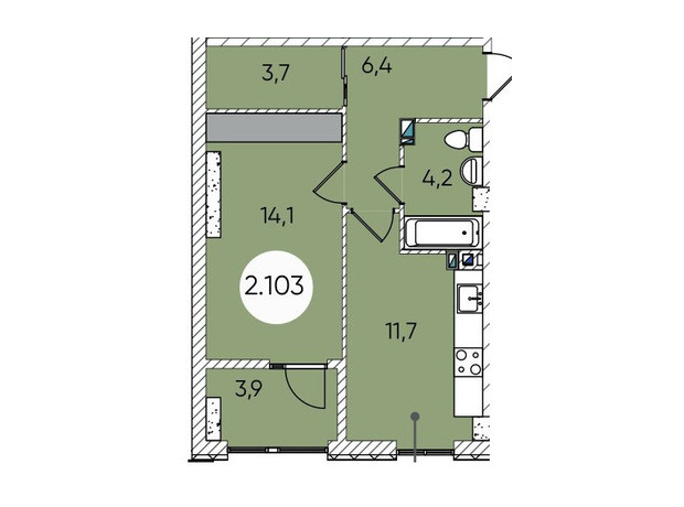 ЖК Грінвіч Парк: планування 1-кімнатної квартири 45.6 м²