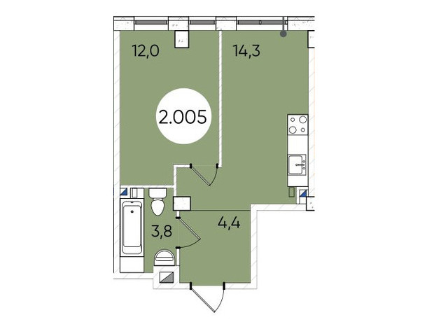 ЖК Гринвич Парк: планировка 1-комнатной квартиры 35.4 м²