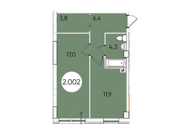 ЖК Грінвіч Парк: планування 1-кімнатної квартири 45.1 м²