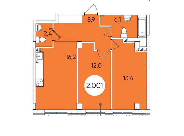 ЖК Гринвич Парк: планировка 2-комнатной квартиры 61 м²