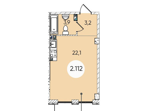 ЖК Гринвич Парк: планировка 1-комнатной квартиры 29.6 м²