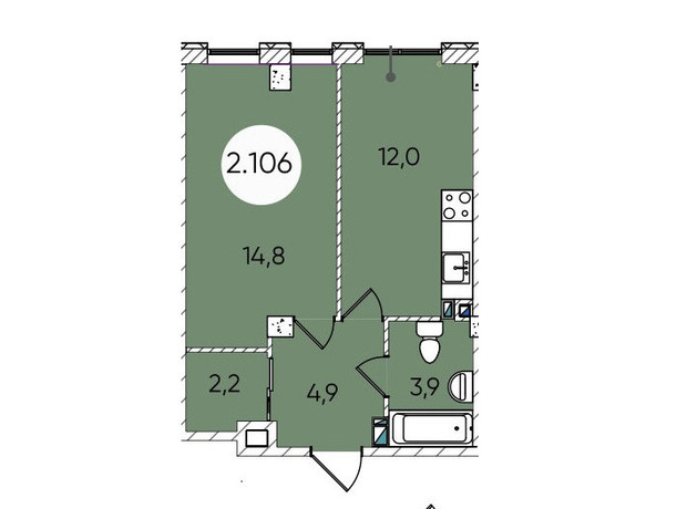 ЖК Гринвич Парк: планировка 1-комнатной квартиры 39 м²