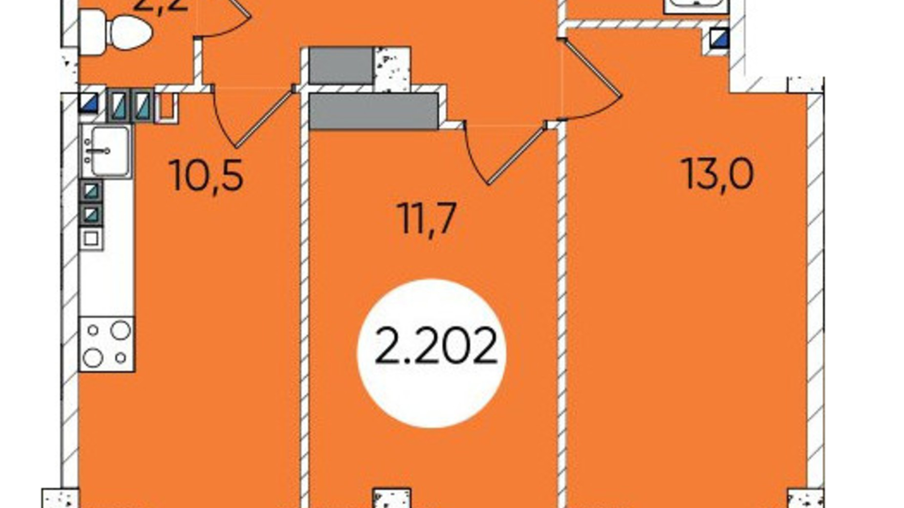 Планування 2-кімнатної квартири в ЖК Грінвіч Парк 57.8 м², фото 603004