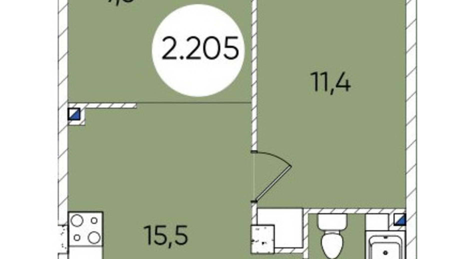 Планировка 1-комнатной квартиры в ЖК Гринвич Парк 42.2 м², фото 603007