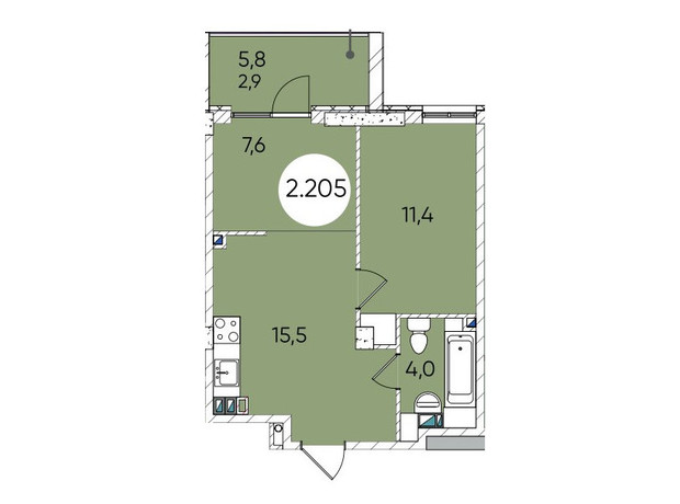 ЖК Грінвіч Парк: планування 1-кімнатної квартири 42.5 м²