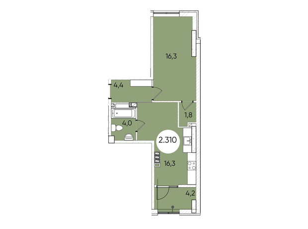 ЖК Грінвіч Парк: планування 1-кімнатної квартири 47.9 м²