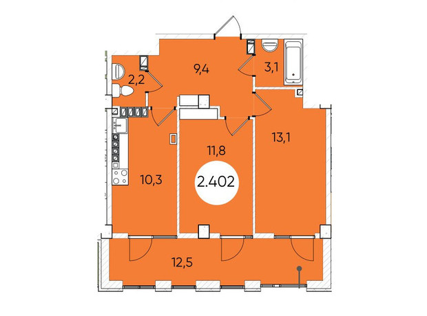 ЖК Гринвич Парк: планировка 2-комнатной квартиры 64.2 м²