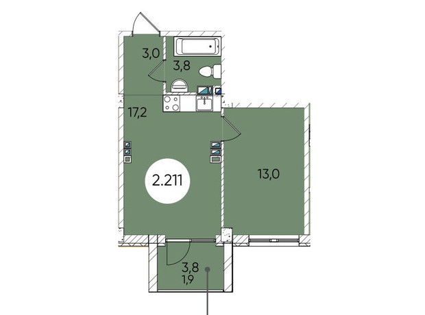 ЖК Грінвіч Парк: планування 1-кімнатної квартири 39.6 м²