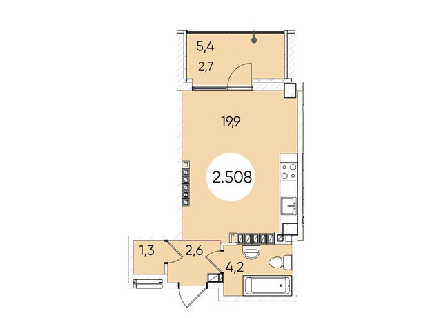 ЖК Грінвіч Парк: планування 1-кімнатної квартири 30.7 м²