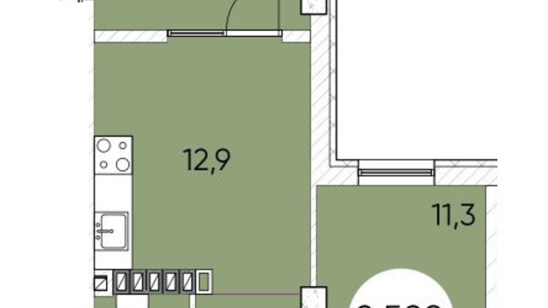 Планировка 1-комнатной квартиры в ЖК Гринвич Парк 38.6 м², фото 603019