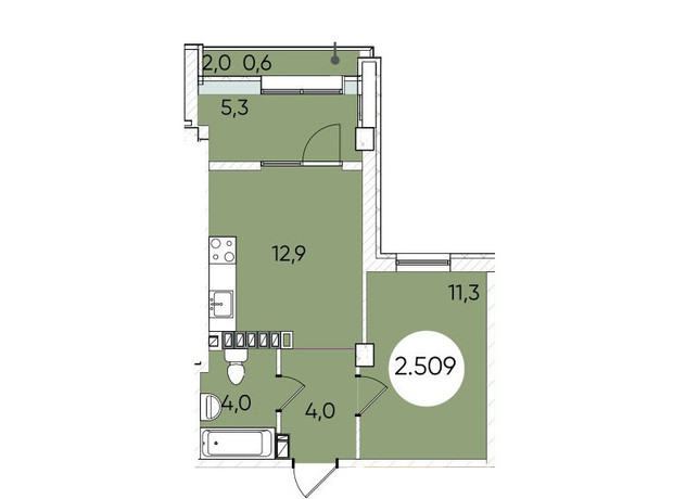 ЖК Гринвич Парк: планировка 1-комнатной квартиры 38.6 м²