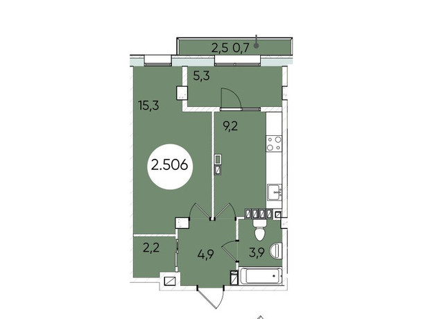 ЖК Грінвіч Парк: планування 1-кімнатної квартири 42.7 м²