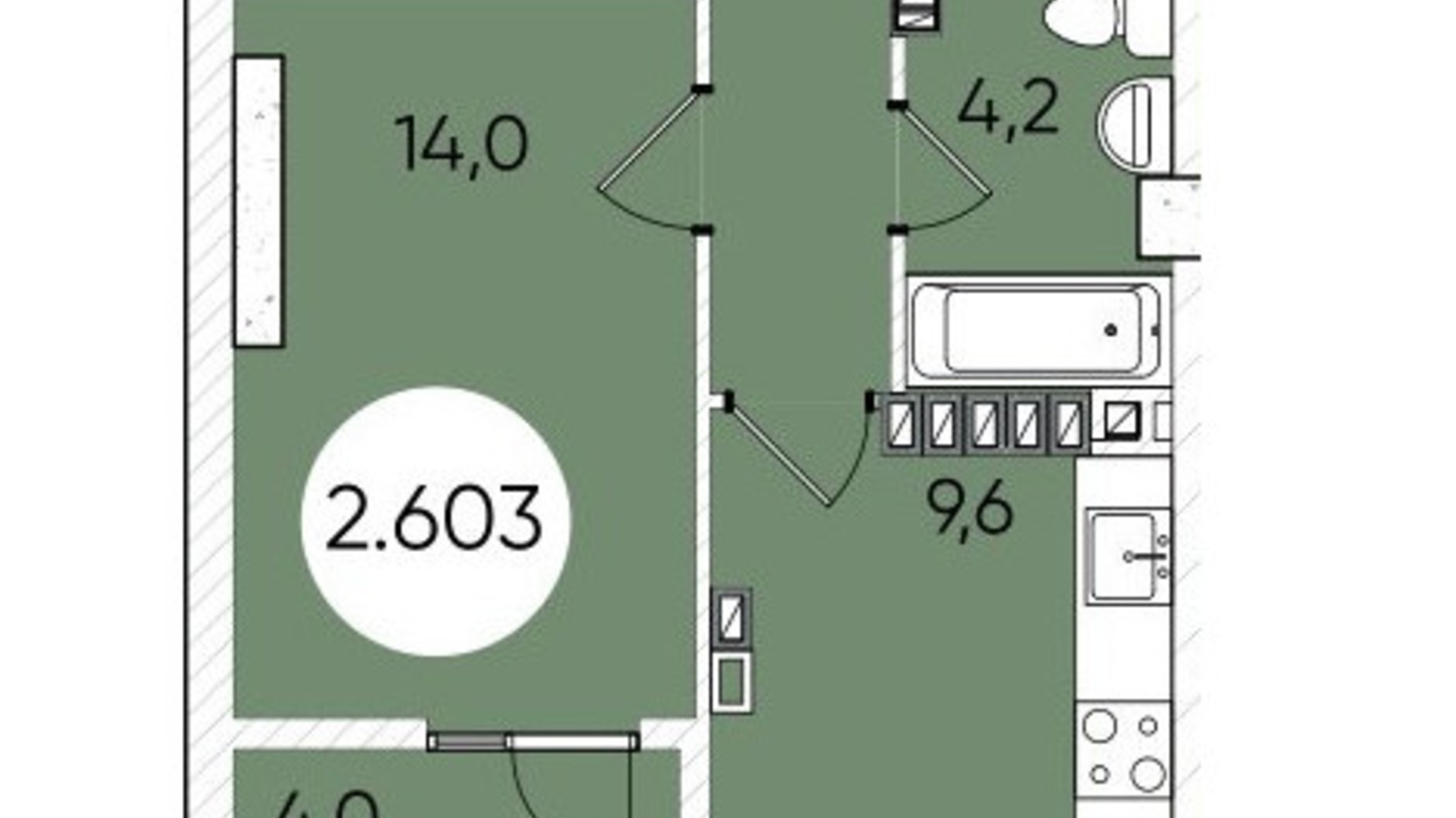 Планировка 1-комнатной квартиры в ЖК Гринвич Парк 44.1 м², фото 603028