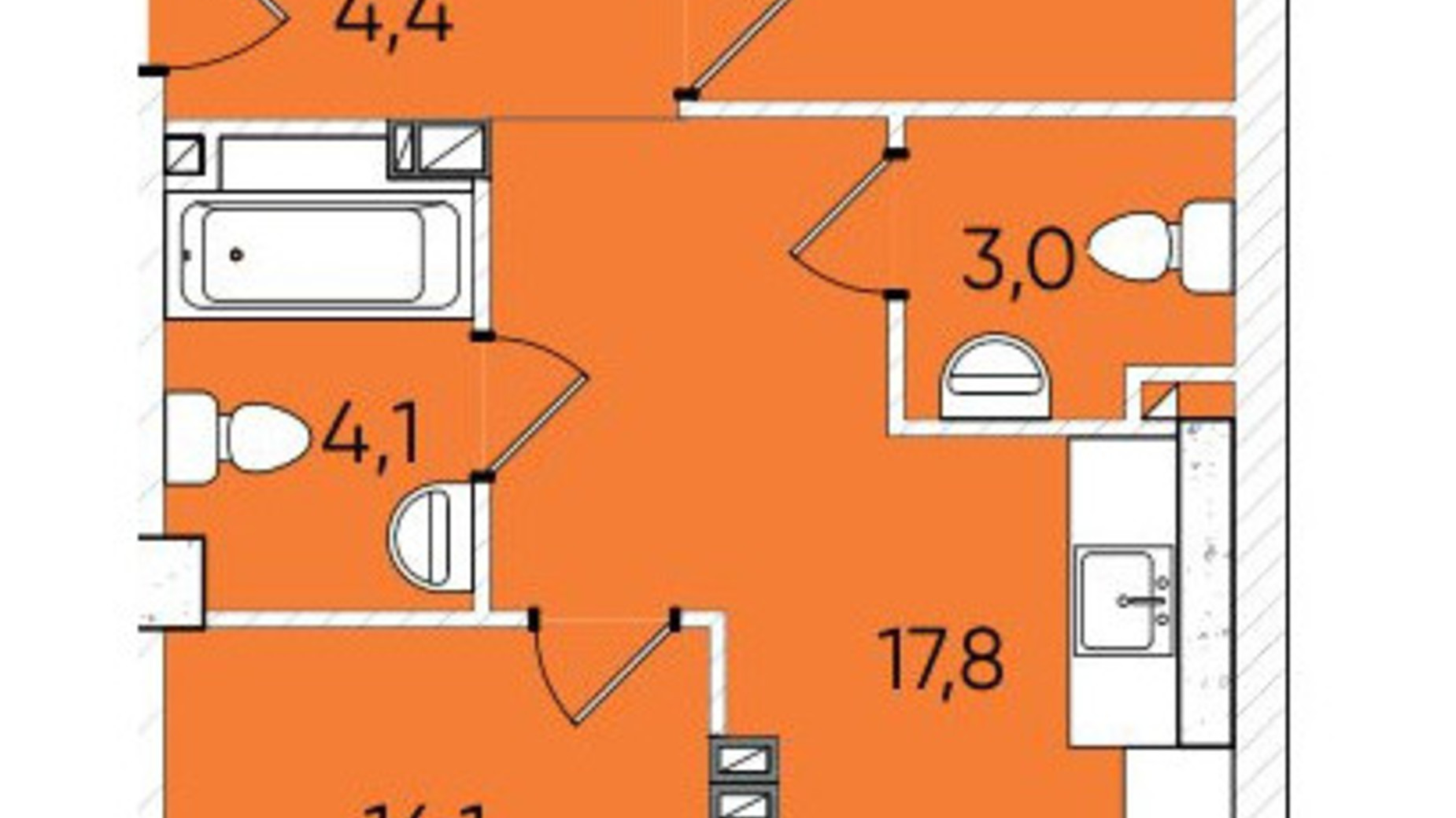 Планировка 2-комнатной квартиры в ЖК Гринвич Парк 67.3 м², фото 603030