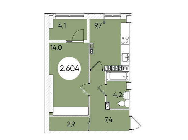 ЖК Грінвіч Парк: планування 1-кімнатної квартири 43.7 м²