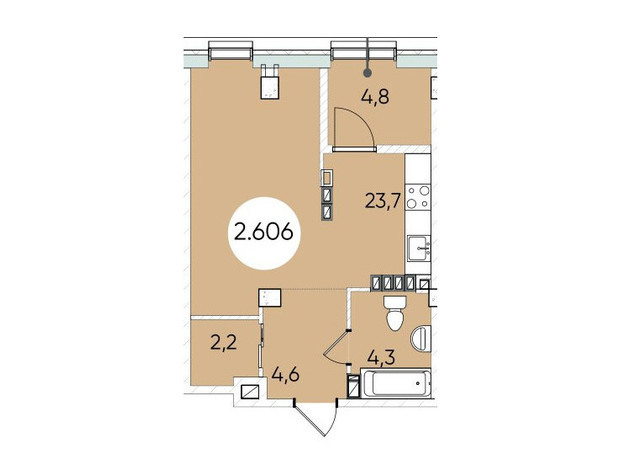 ЖК Гринвич Парк: планировка 1-комнатной квартиры 40.3 м²