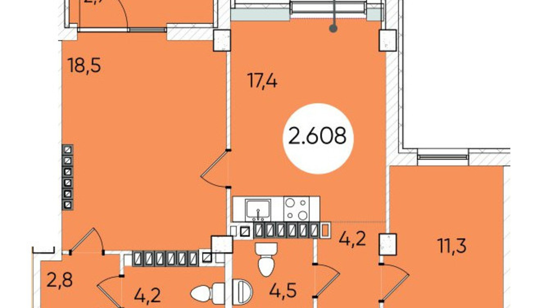 Планировка 2-комнатной квартиры в ЖК Гринвич Парк 67.1 м², фото 603036