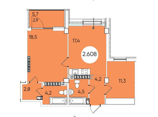 ЖК Грінвіч Парк: планування 2-кімнатної квартири 67.1 м²