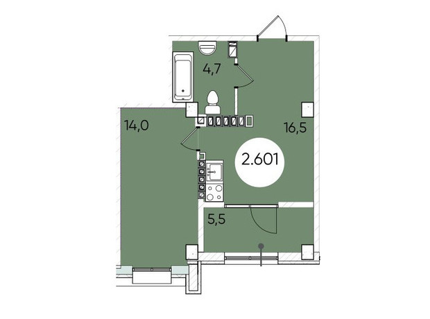 ЖК Грінвіч Парк: планування 1-кімнатної квартири 25.9 м²