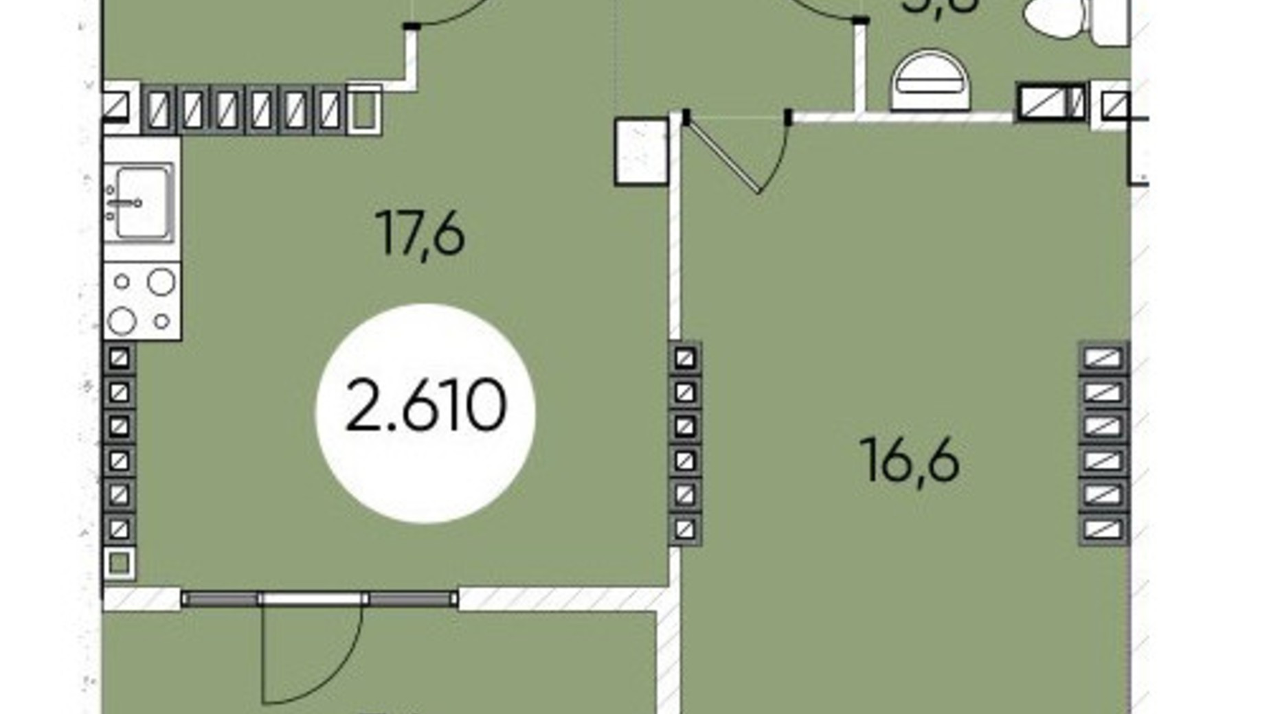 Планування 1-кімнатної квартири в ЖК Грінвіч Парк 49.5 м², фото 603038