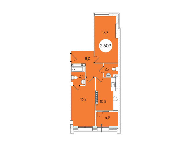 ЖК Грінвіч Парк: планування 2-кімнатної квартири 64.4 м²
