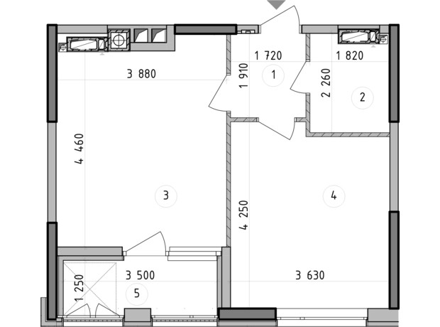 ЖК Оптимісто: планировка 1-комнатной квартиры 44.06 м²