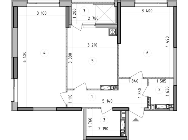 ЖК Оптимісто: планування 2-кімнатної квартири 64.06 м²