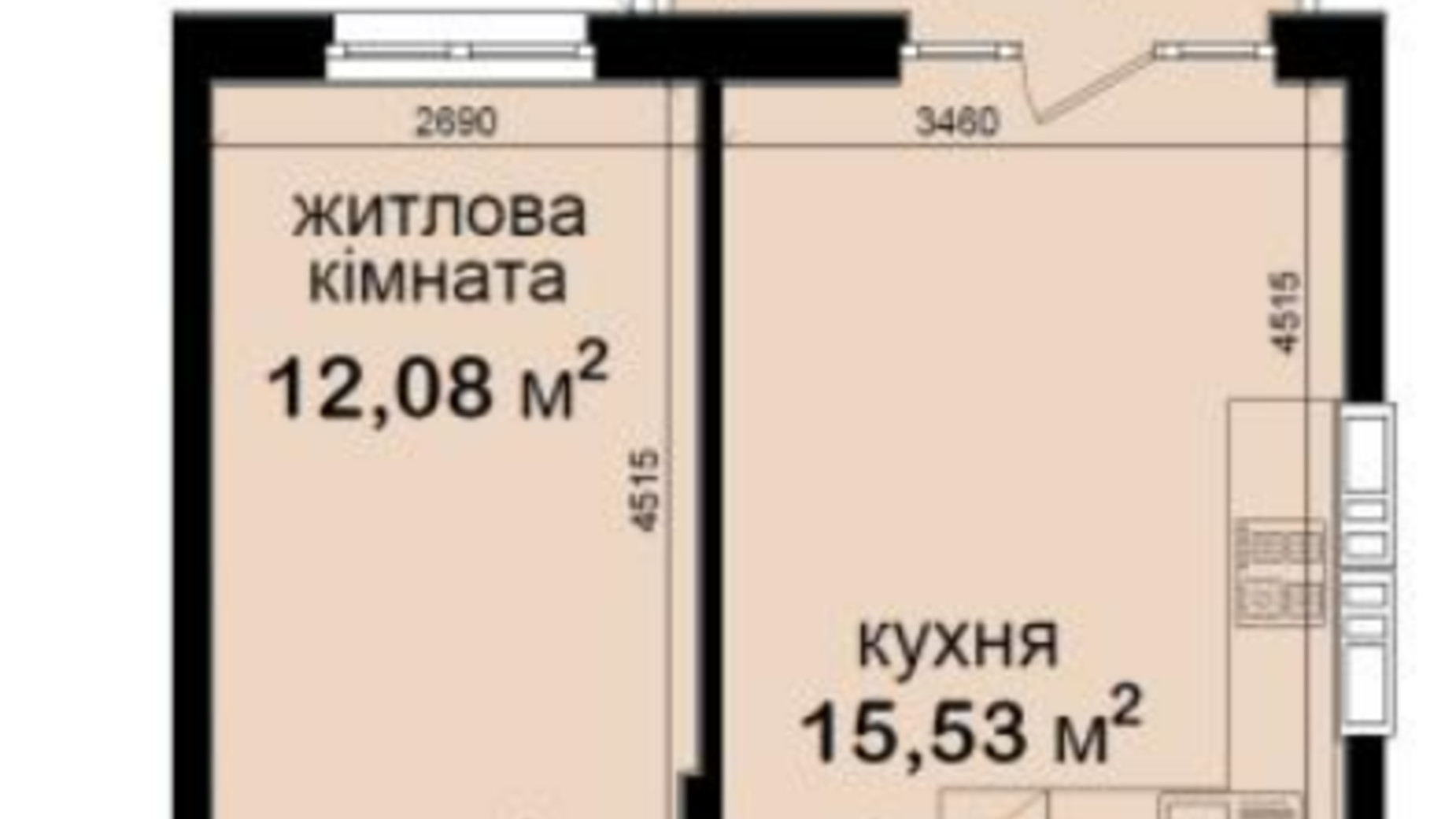 Планировка 1-комнатной квартиры в ЖК Кришталеві джерела 39.97 м², фото 603453