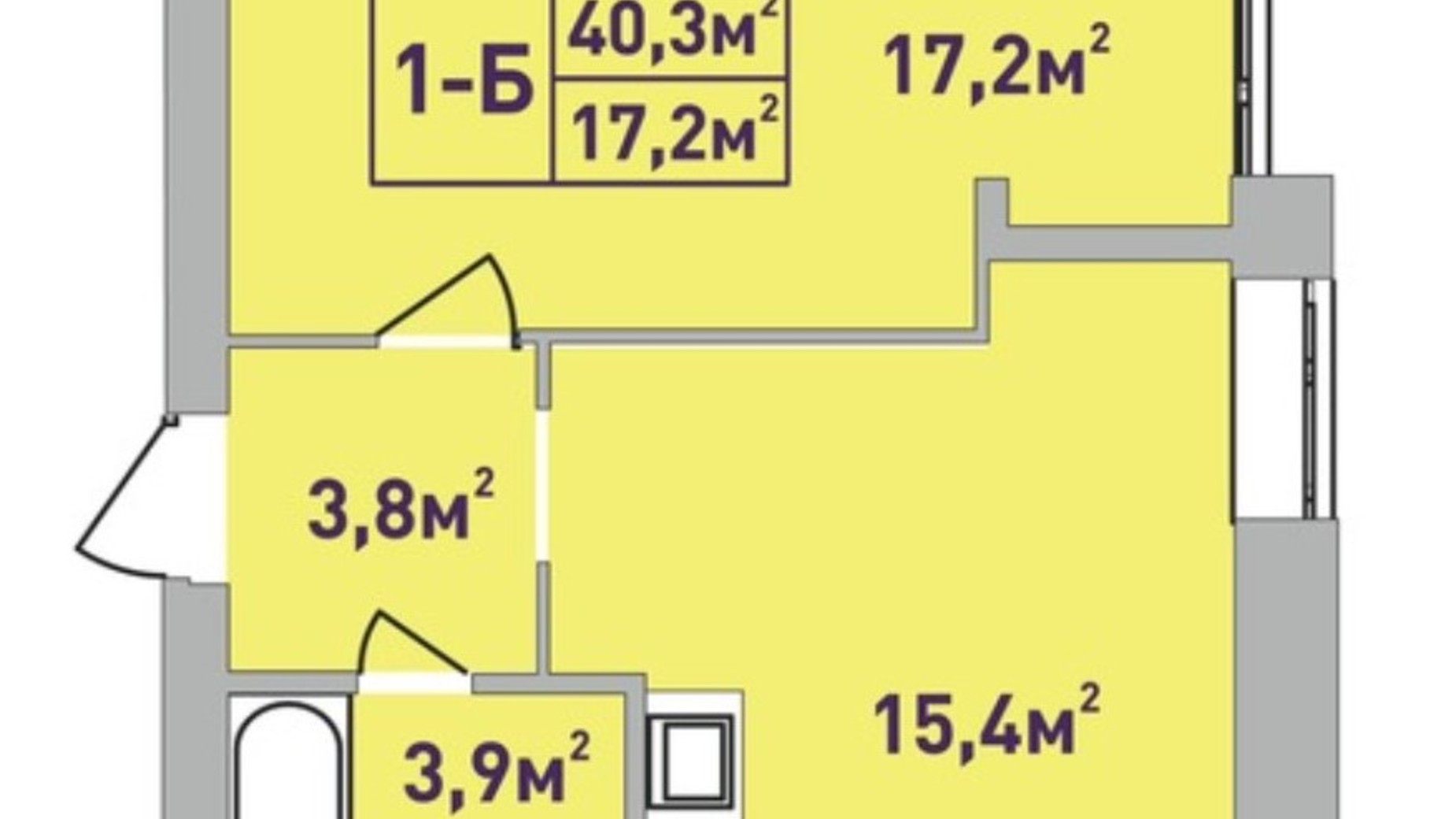 Планування 1-кімнатної квартири в ЖК Центральний Premium 40.3 м², фото 603457