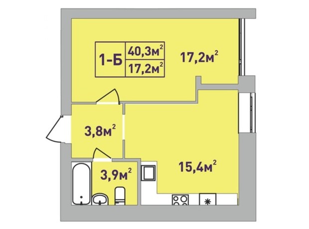 ЖК Центральний Premium: планування 1-кімнатної квартири 40.3 м²