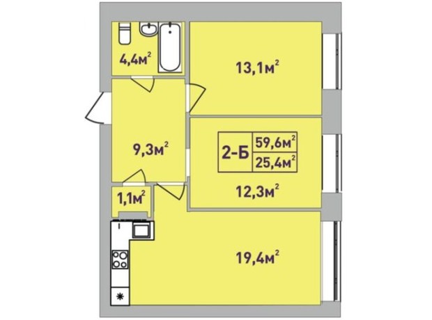 ЖК Центральный Premium: планировка 2-комнатной квартиры 59.6 м²