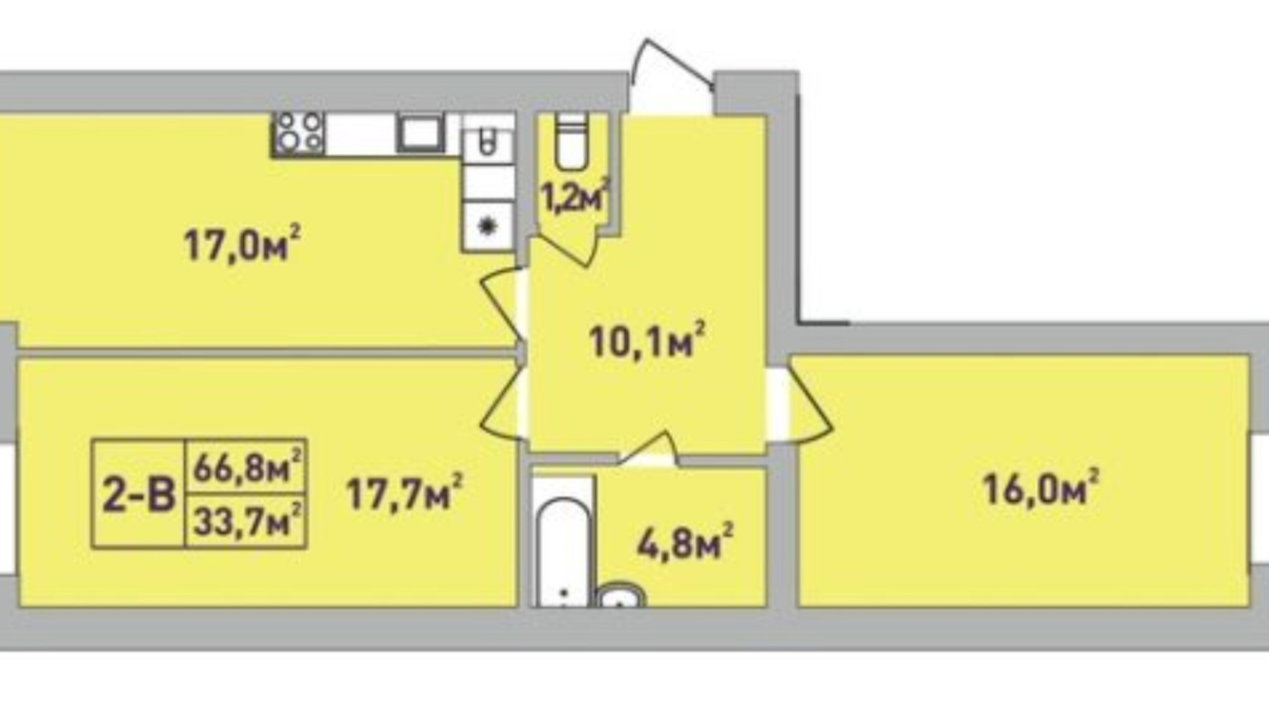 Планування 2-кімнатної квартири в ЖК Центральний Premium 66.8 м², фото 603479
