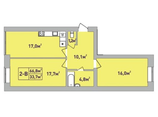 ЖК Центральний Premium: планування 2-кімнатної квартири 66.8 м²