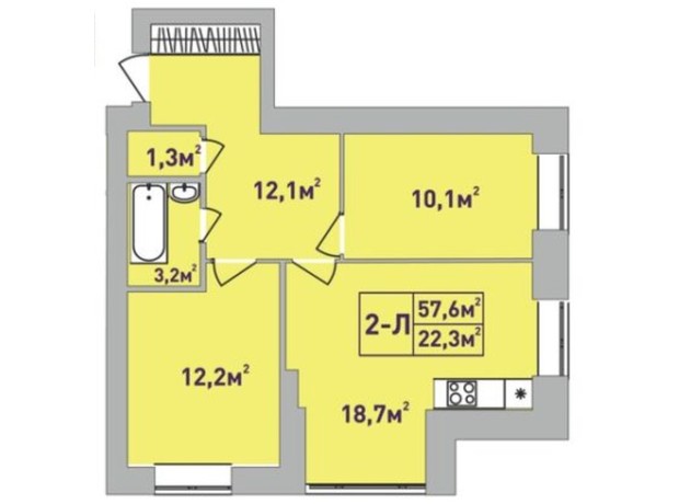 ЖК Центральний Premium: планування 2-кімнатної квартири 57.6 м²