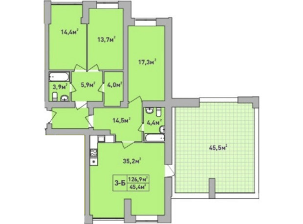 ЖК Центральный Premium: планировка 3-комнатной квартиры 126.9 м²