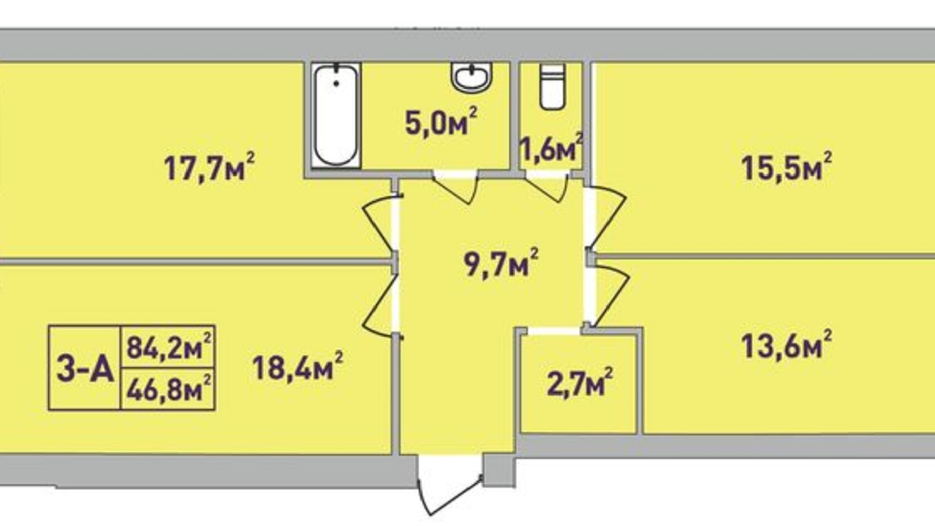 Планування 3-кімнатної квартири в ЖК Центральний Premium 84.2 м², фото 603496