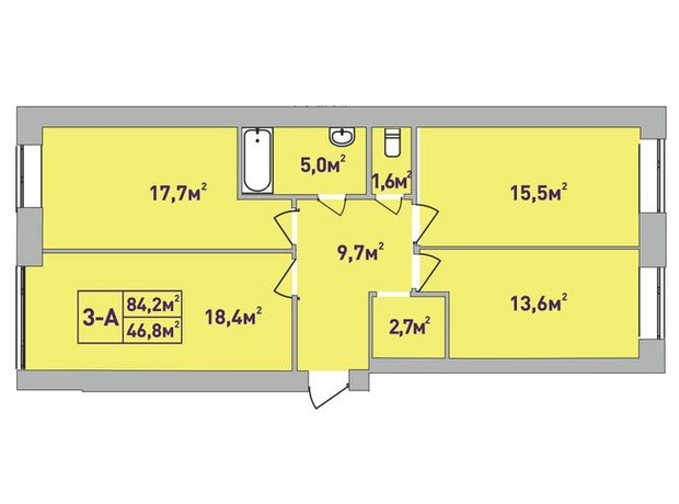 ЖК Центральный Premium: планировка 3-комнатной квартиры 84.2 м²