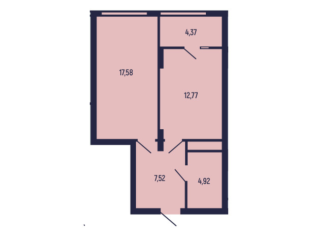 ЖК вул. Бориславська, 9: планировка 1-комнатной квартиры 47.16 м²