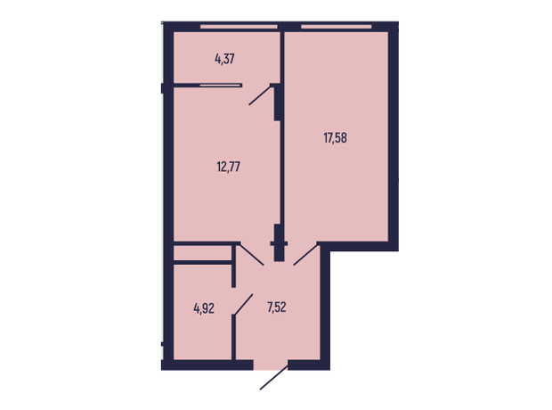 ЖК вул. Бориславська, 9: планировка 1-комнатной квартиры 47.16 м²