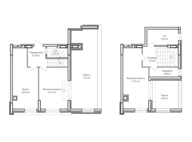 ЖК Синергия Сити: планировка 2-комнатной квартиры 62 м²