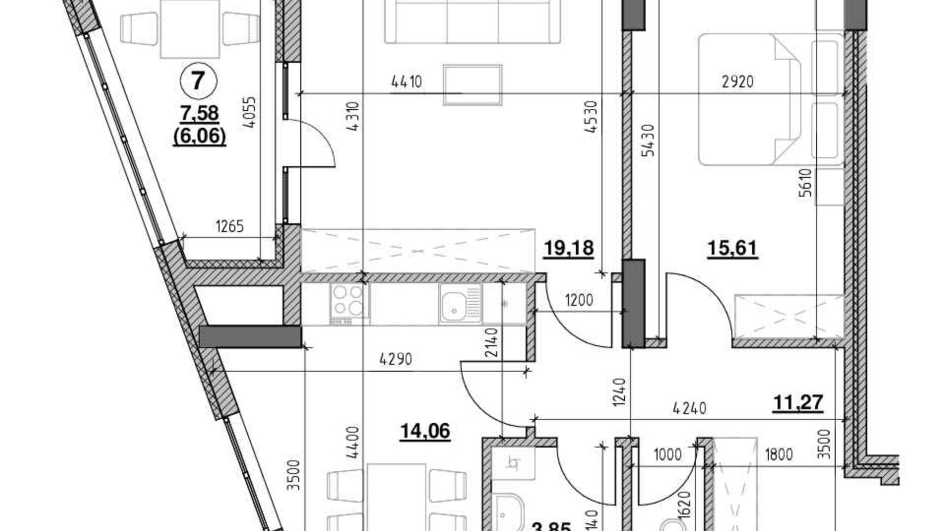 Планування 2-кімнатної квартири в ЖК Голоські кручі 73.8 м², фото 604218