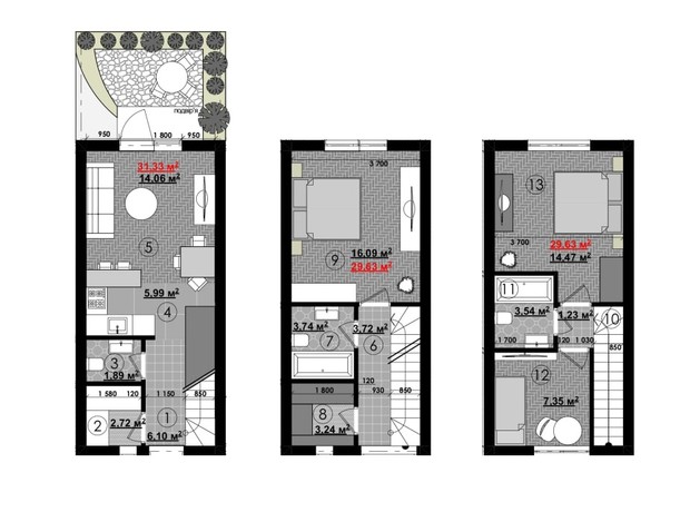 Таунхаус New Smart 15: планировка 3-комнатной квартиры 91.68 м²